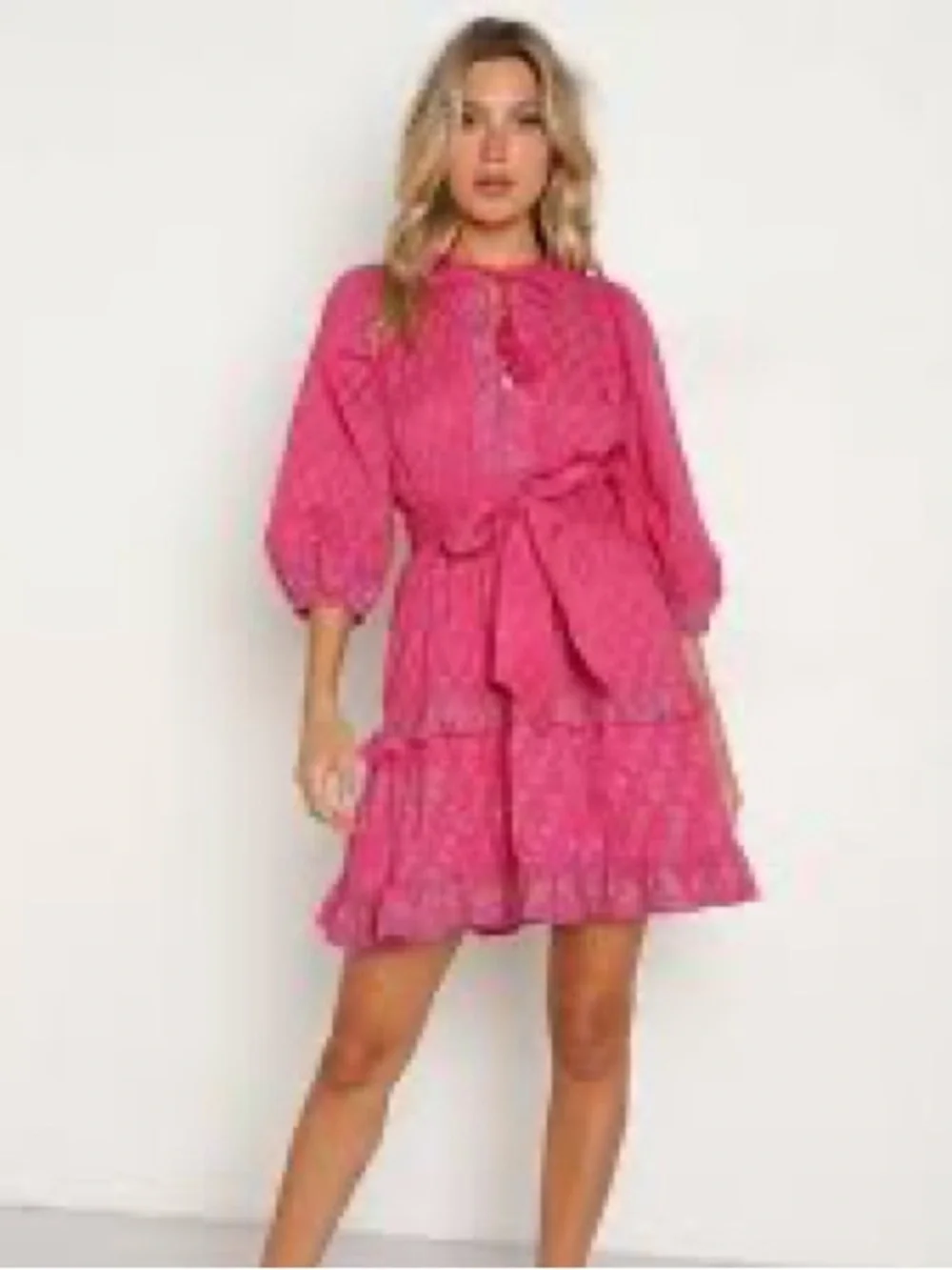 Cleobella Hot Pink Tiered Tie-Waist Mini Dress
